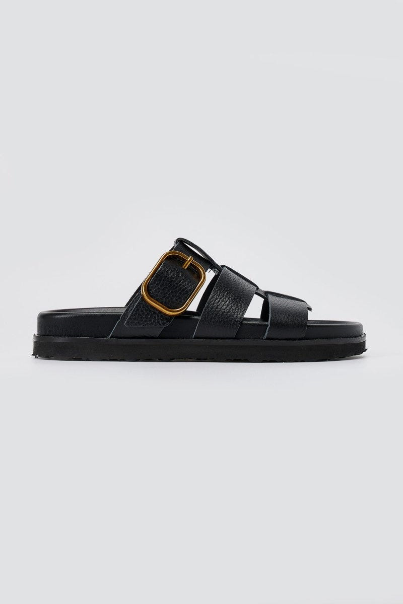 ATENEO - Triple Strap Sandals Buckle Detail - Black Matte