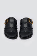 ATENEO - Triple Strap Sandals Buckle Detail - Black Matte