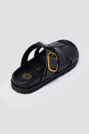 ATENEO - Triple Strap Sandals Buckle Detail - Black Matte