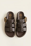 ATENEO - Triple Strap Sandals Buckle Detail - Dark Brown Matte