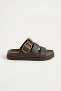 ATENEO - Triple Strap Sandals Buckle Detail - Dark Brown Matte
