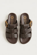 ATENEO - Triple Strap Sandals Buckle Detail - Dark Brown Matte