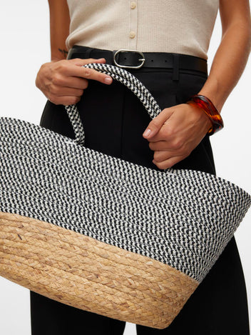 Τσάντα ψάθινη με σχοινί Vero Moda 10263020 - Λευκό/Μαύρο - thefashionproject.gr - VERO MODA