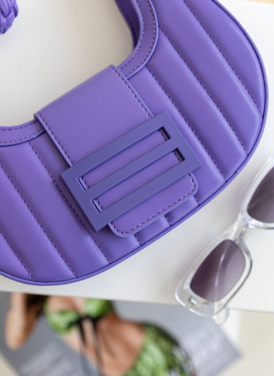 Τσάντα ώμου καπιτονέ με ματ αγκράφα - Μωβ - thefashionproject.gr - The Fashion Project