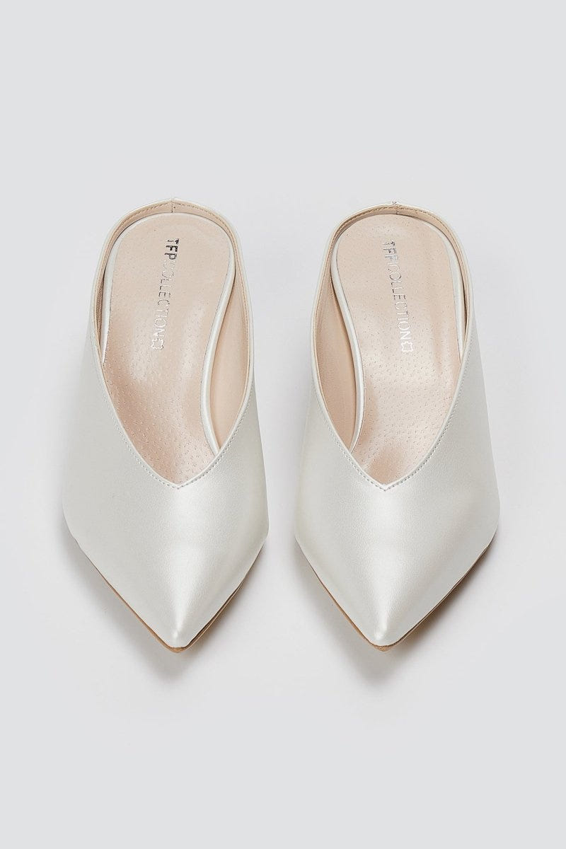 TFP - V Cut Kitten Heel Mules - Λευκό Πέρλα