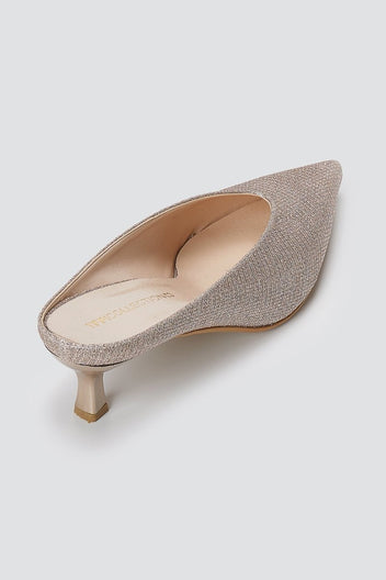 TFP - V Cut Kitten Heel Mules - Nude Lurex