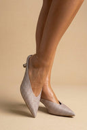 TFP - V Cut Kitten Heel Mules - Nude Lurex