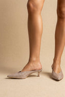TFP - V Cut Kitten Heel Mules - Nude Lurex
