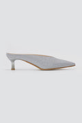 TFP - V Cut Kitten Heel Mules - Silver Lurex