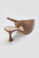 TFP - V Cut Slingback Kitten Heel Pumps - Brown Patent