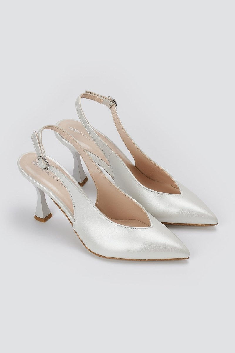 TFP - V Cut Slingback Kitten Heel Pumps - Λευκό Πέρλα