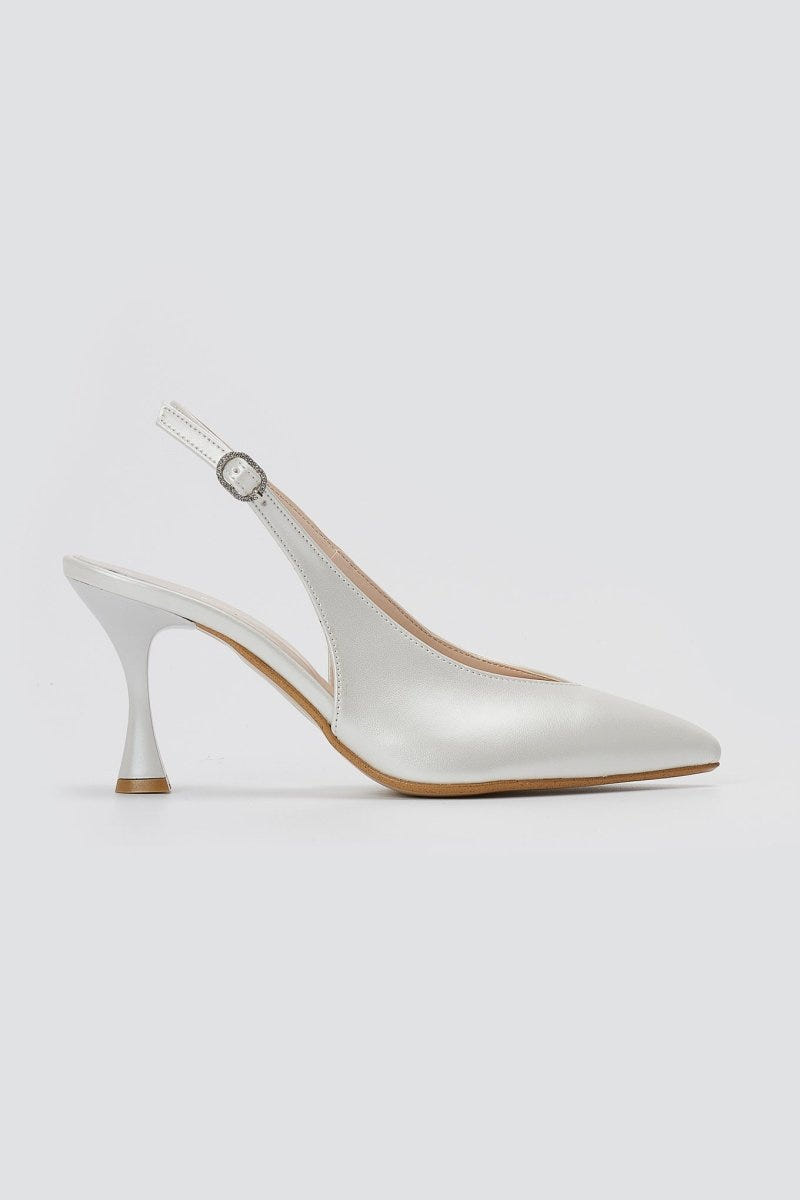 TFP - V Cut Slingback Kitten Heel Pumps - Λευκό Πέρλα