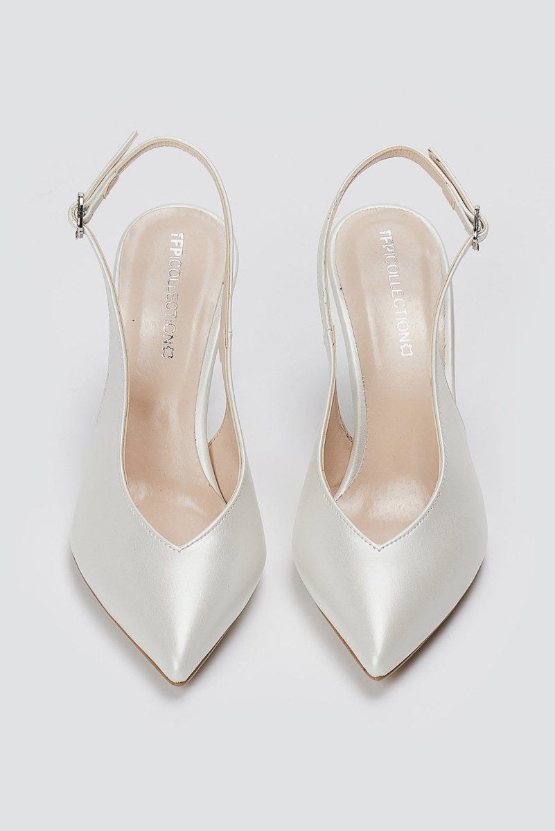 TFP - V Cut Slingback Kitten Heel Pumps - Λευκό Πέρλα