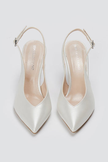 TFP - V Cut Slingback Kitten Heel Pumps - Λευκό Πέρλα