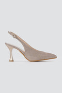 TFP - V Cut Slingback Kitten Heel Pumps - Nude Lurex
