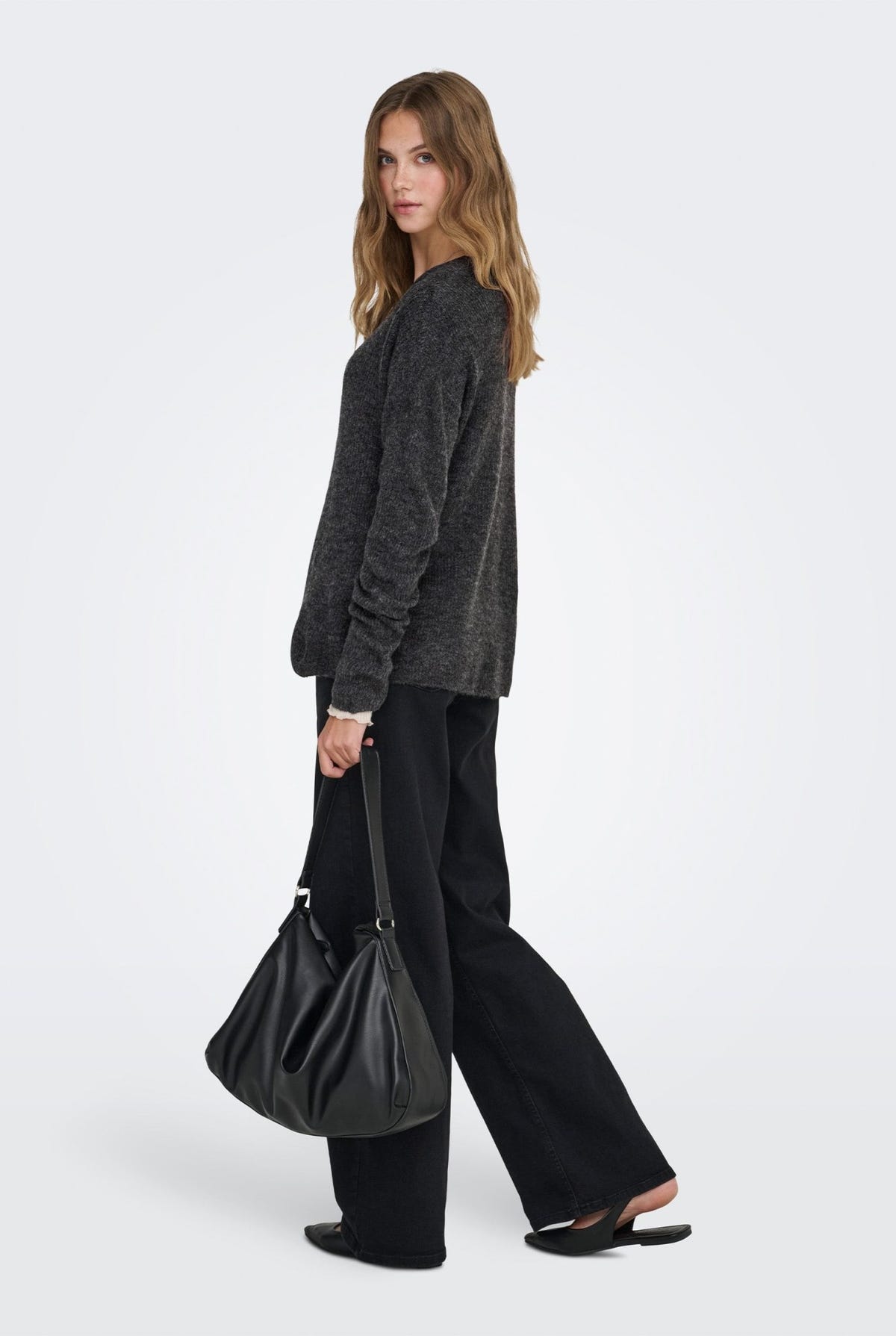 ONLY - V Neck Knit Sweater Relaxed Fit - Dark Gray