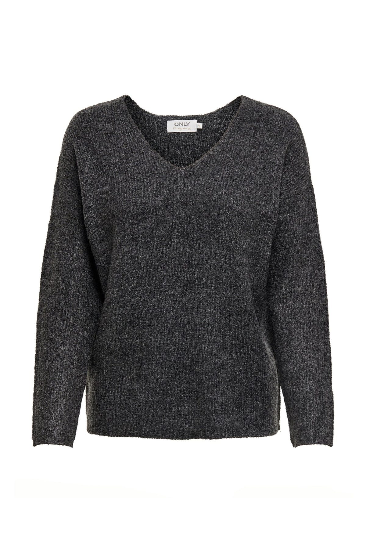 ONLY - V Neck Knit Sweater Relaxed Fit - Dark Gray