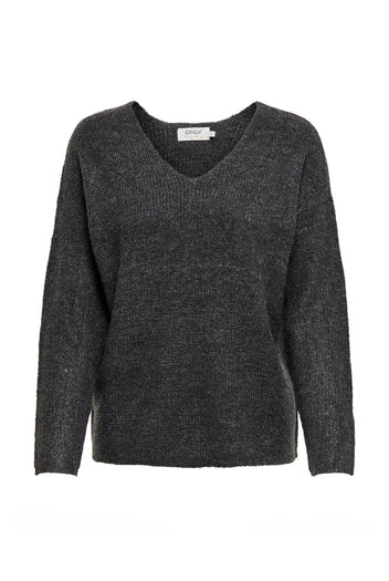 ONLY - V Neck Knit Sweater Relaxed Fit - Dark Gray