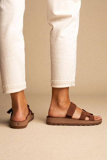 FANTASY SANDALS - Velcro Comfort Sandals - Brown Suede