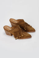CORINA - Western Clogs with Fringes - Camel Suede