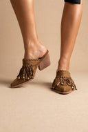 CORINA - Western Clogs with Fringes - Camel Suede