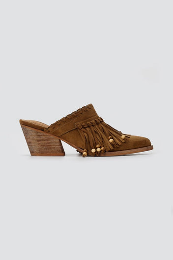 CORINA - Western Clogs with Fringes - Camel Suede