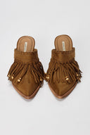 CORINA - Western Clogs with Fringes - Camel Suede