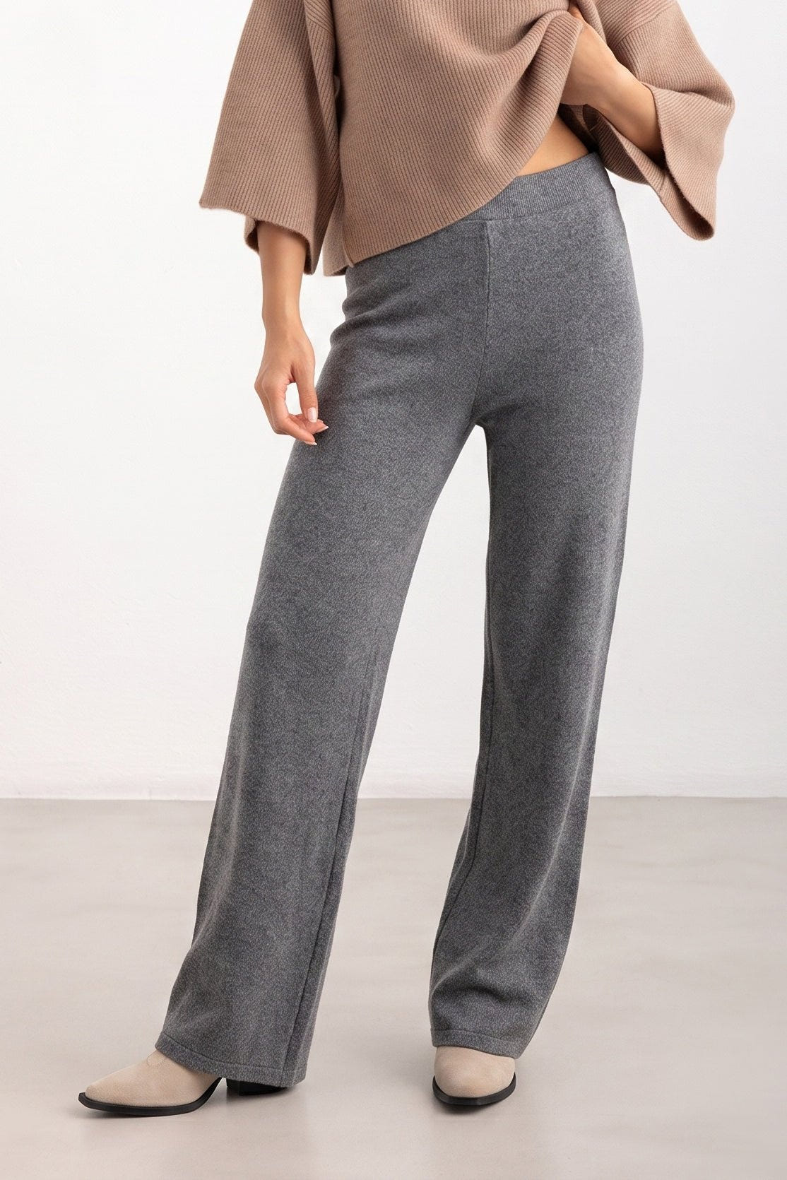 NOISY MAY - Wide Leg Pants Elastic Waist - Gray