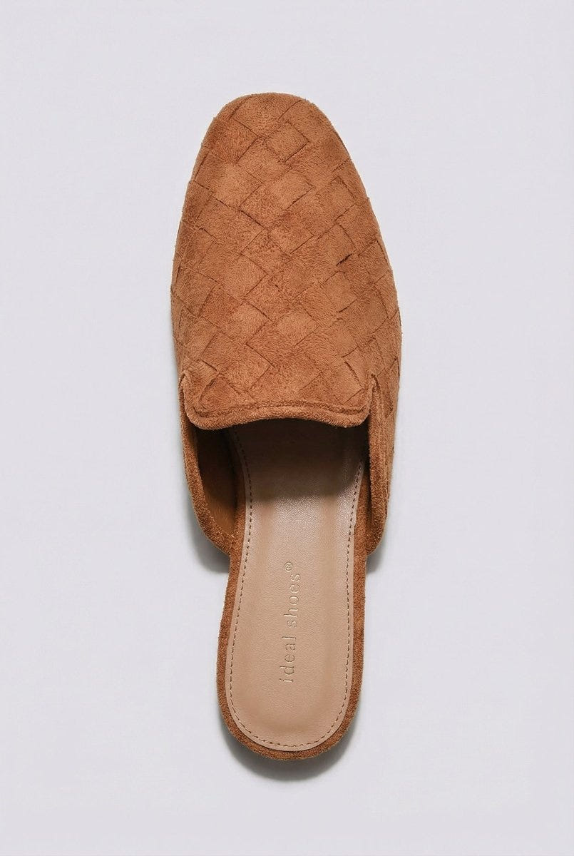 Ideal shoes - Woven Pointed Flat Mules - Tan Suede