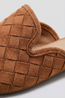 Ideal shoes - Woven Pointed Flat Mules - Tan Suede