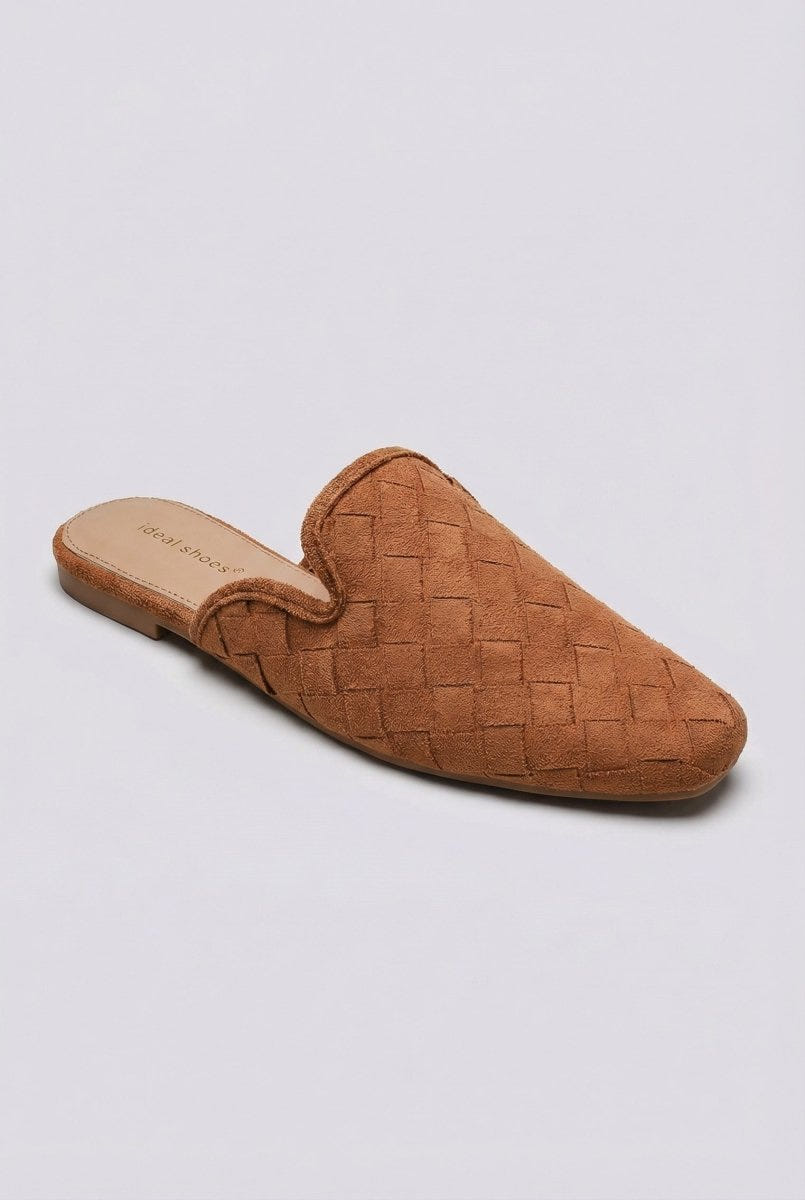 Ideal shoes - Woven Pointed Flat Mules - Tan Suede
