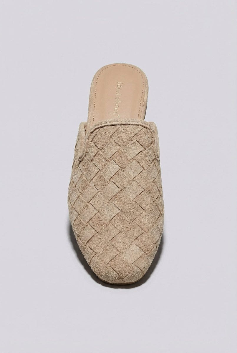 Ideal shoes - Woven Pointed Flat Mules - Taupe Suede