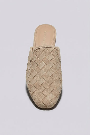 Ideal shoes - Woven Pointed Flat Mules - Taupe Suede