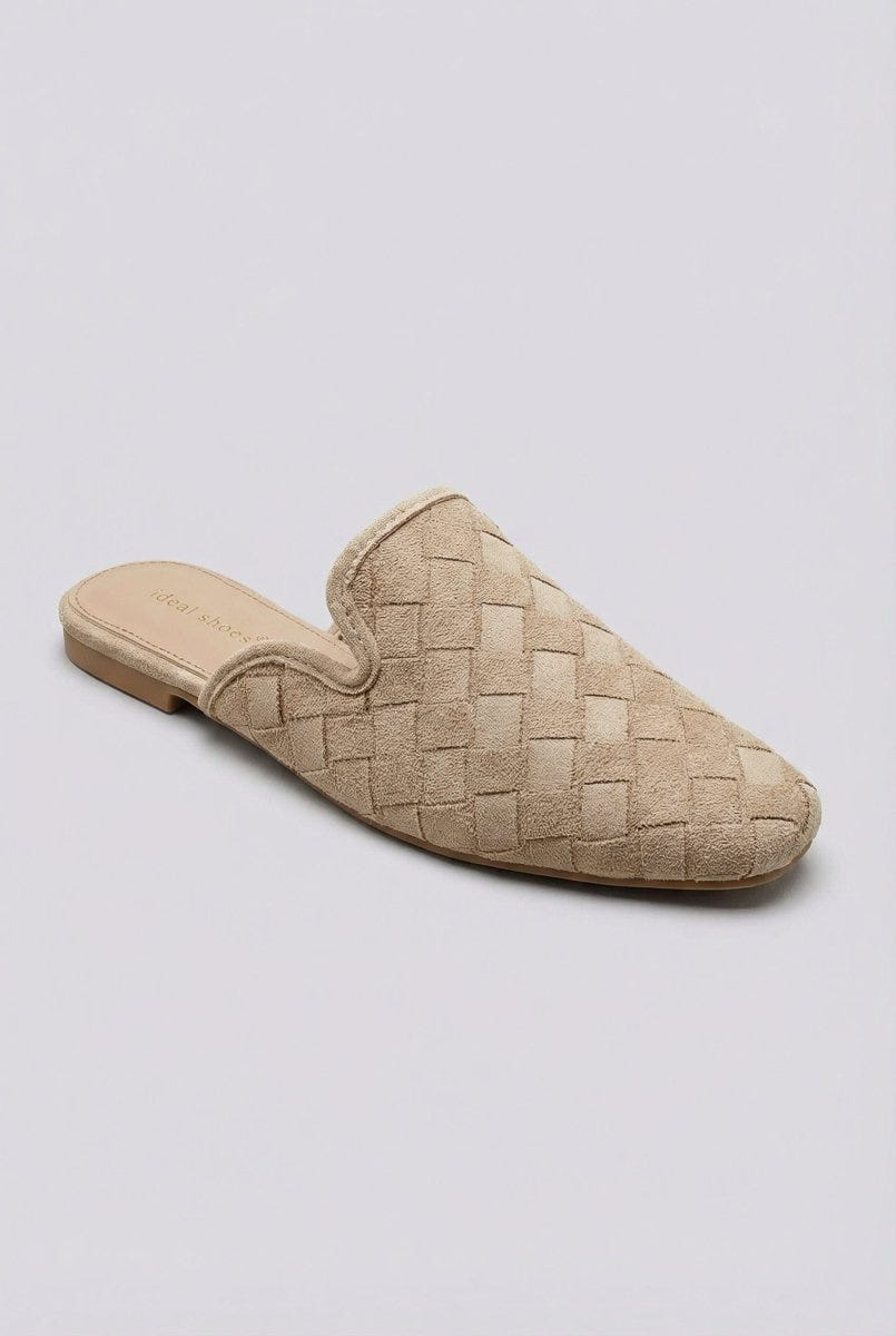 Ideal shoes - Woven Pointed Flat Mules - Taupe Suede