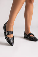 Xti 144264 Pointed Mary Jane Flats with Strass - Black Matte - thefashionproject.gr - Xti Footwear