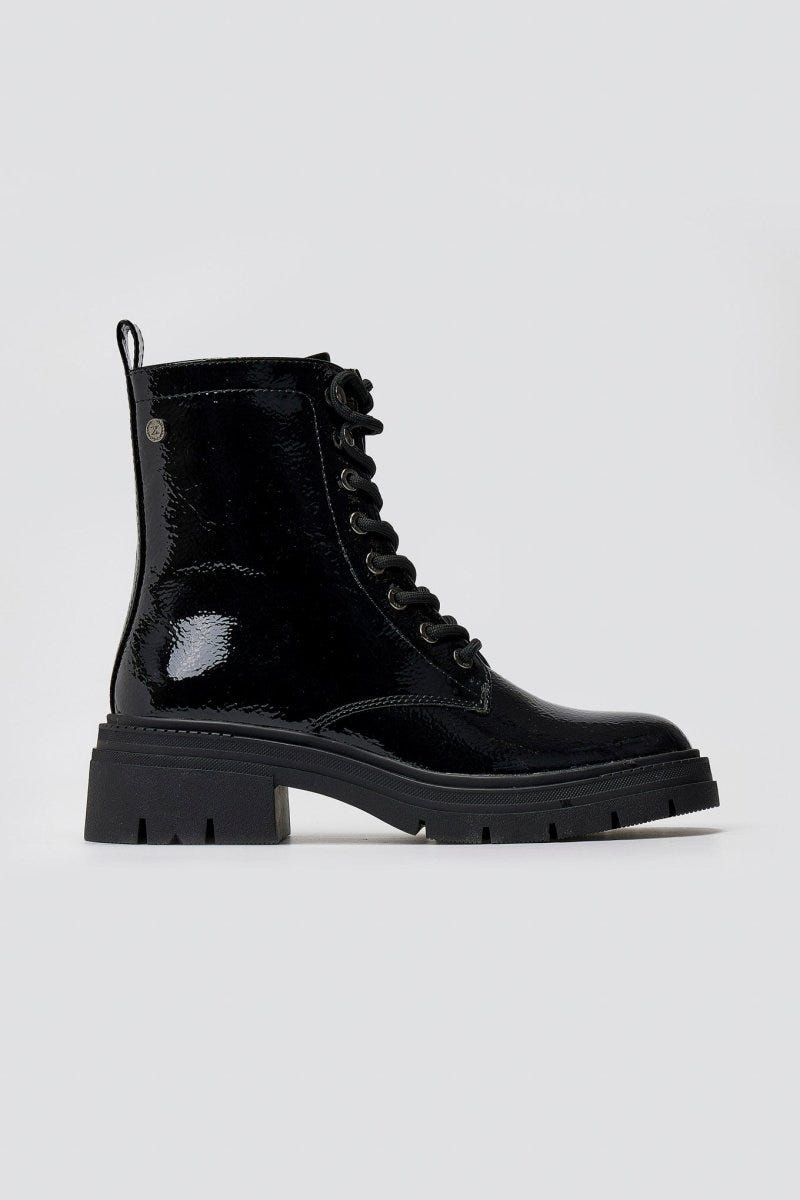 Xti 144296 Patent Lace - Up Combat Boots - Black Patent - thefashionproject.gr - Xti Footwear