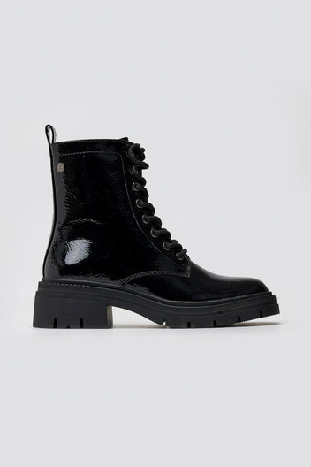 Xti 144296 Patent Lace - Up Combat Boots - Black Patent - thefashionproject.gr - Xti Footwear