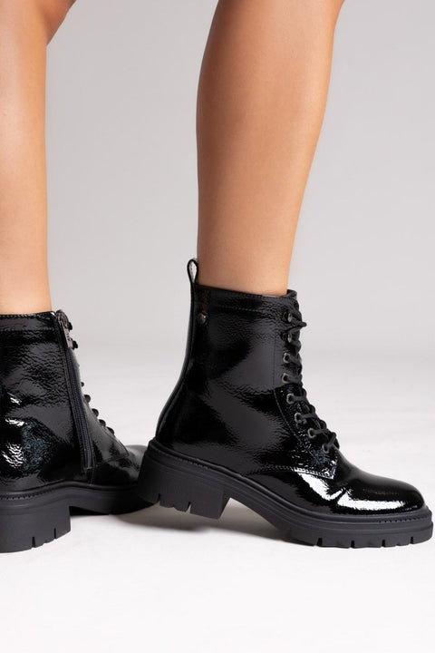 Patent Lace-Up Combat Boots - Black Patent