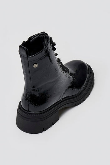 Xti 144296 Patent Lace - Up Combat Boots - Black Patent - thefashionproject.gr - Xti Footwear