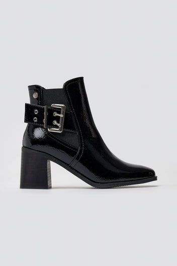 Xti 144315 Patent Ankle Boots with Buckle - Black Patent - thefashionproject.gr - Xti Footwear
