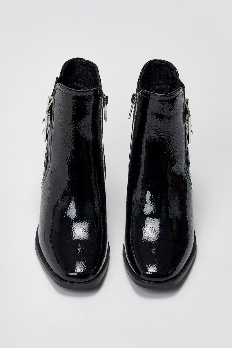 Xti 144315 Patent Ankle Boots with Buckle - Black Patent - thefashionproject.gr - Xti Footwear