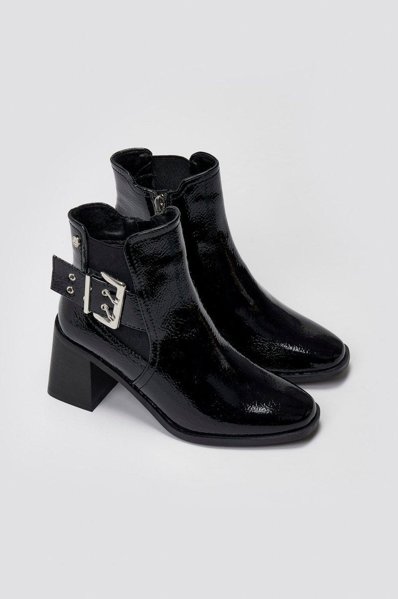 Xti 144315 Patent Ankle Boots with Buckle - Black Patent - thefashionproject.gr - Xti Footwear