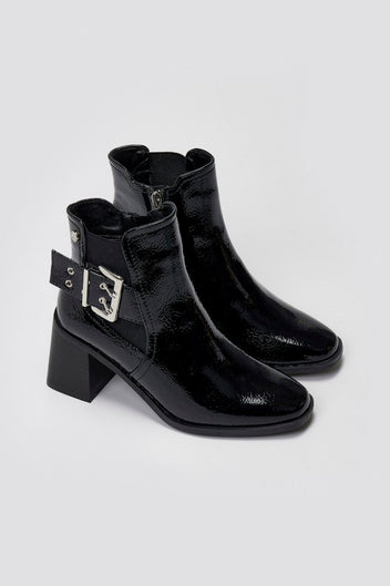 Xti 144315 Patent Ankle Boots with Buckle - Black Patent - thefashionproject.gr - Xti Footwear
