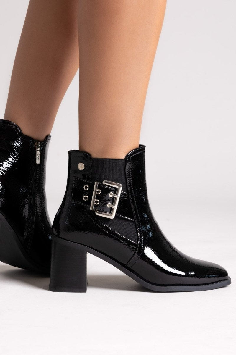 Xti 144315 Patent Ankle Boots with Buckle - Black Patent - thefashionproject.gr - Xti Footwear
