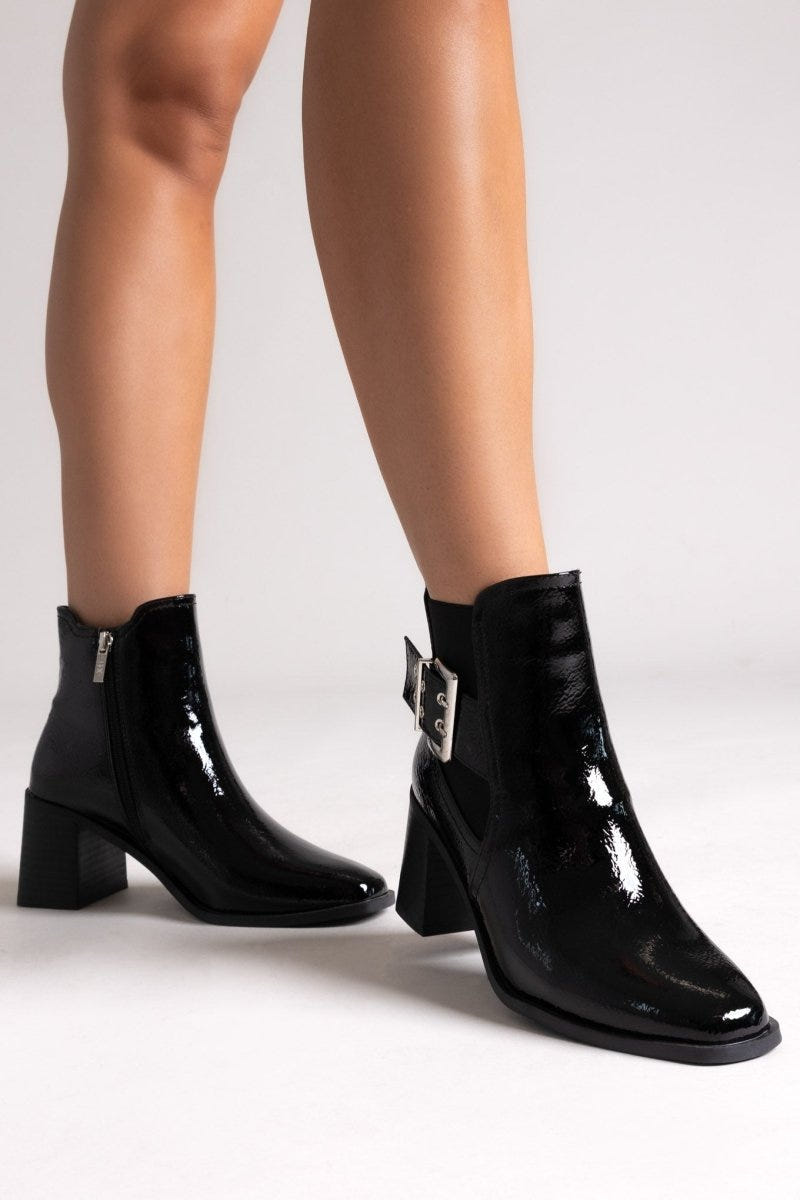 Xti 144315 Patent Ankle Boots with Buckle - Black Patent - thefashionproject.gr - Xti Footwear