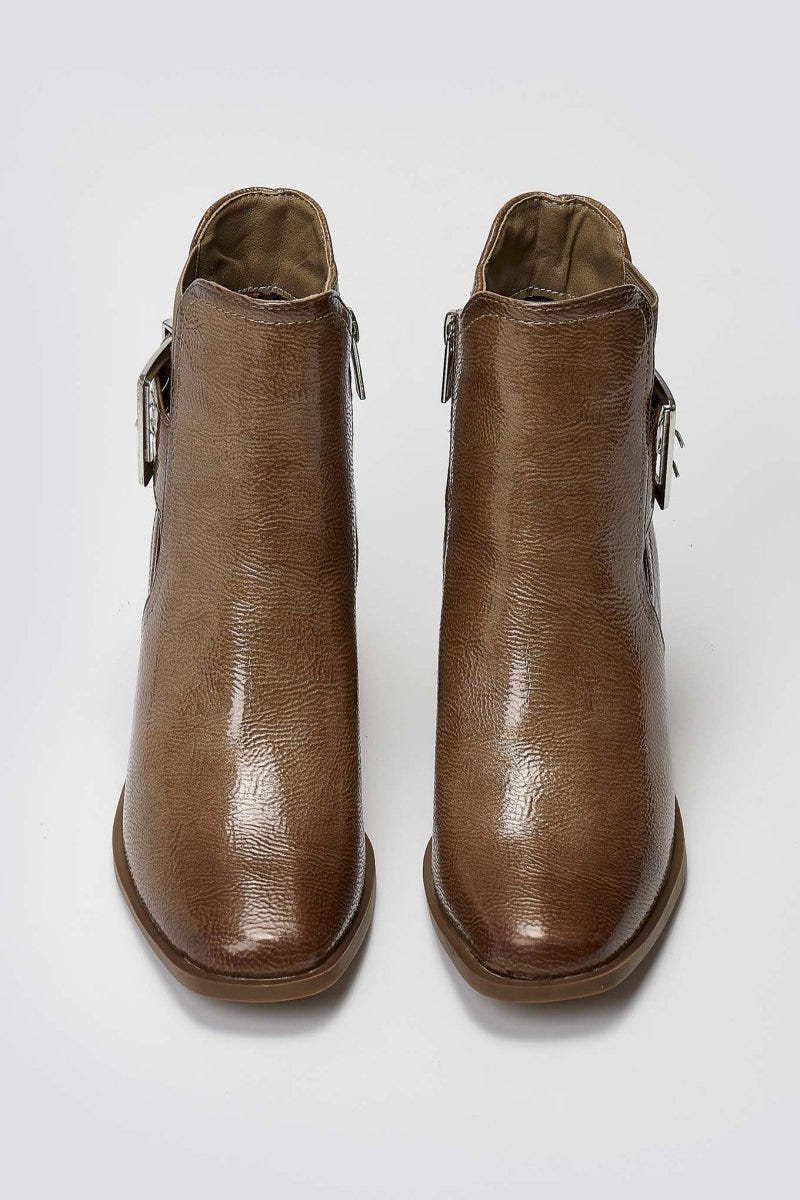 Xti 144315 Patent Ankle Boots with Buckle - Light Brown Patent - thefashionproject.gr - Xti Footwear
