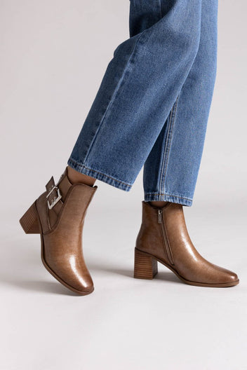 Xti 144315 Patent Ankle Boots with Buckle - Light Brown Patent - thefashionproject.gr - Xti Footwear