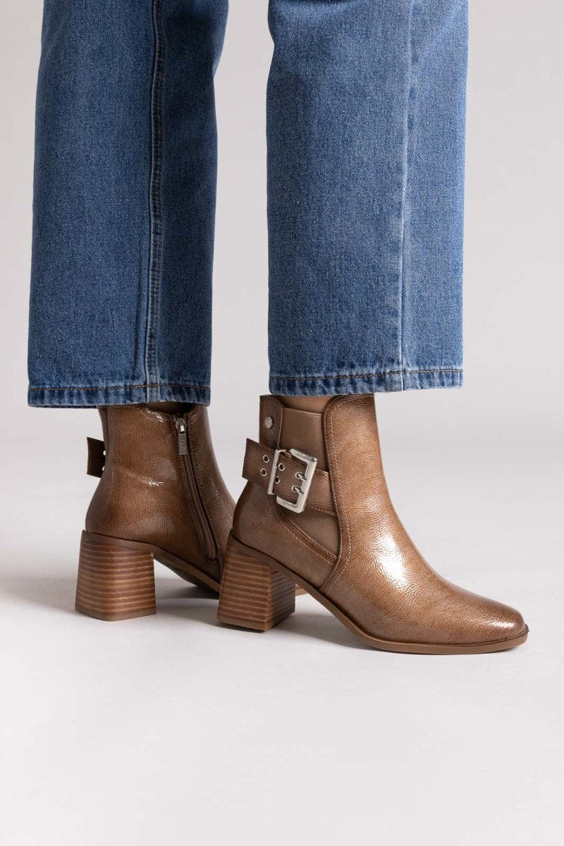Xti 144315 Patent Ankle Boots with Buckle - Light Brown Patent - thefashionproject.gr - Xti Footwear