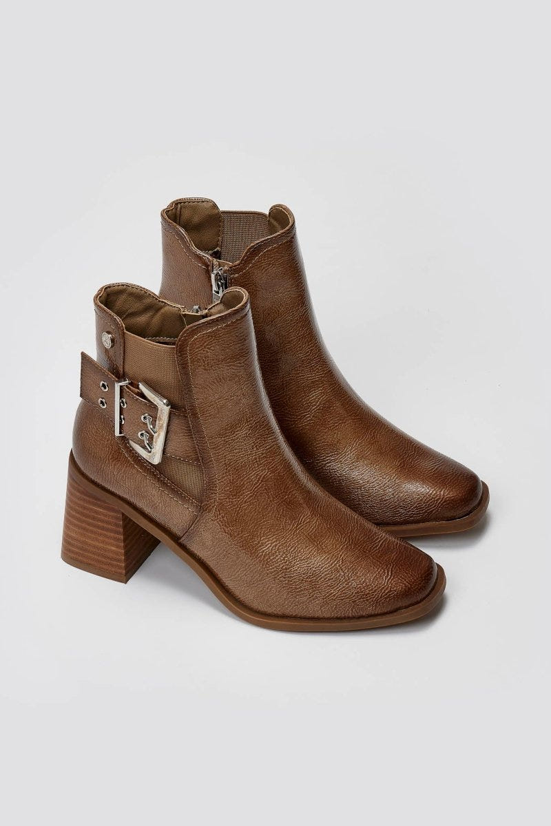 Xti 144315 Patent Ankle Boots with Buckle - Light Brown Patent - thefashionproject.gr - Xti Footwear