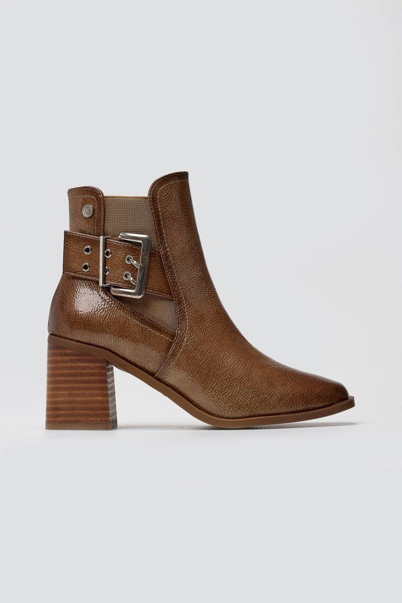 Xti 144315 Patent Ankle Boots with Buckle - Light Brown Patent - thefashionproject.gr - Xti Footwear